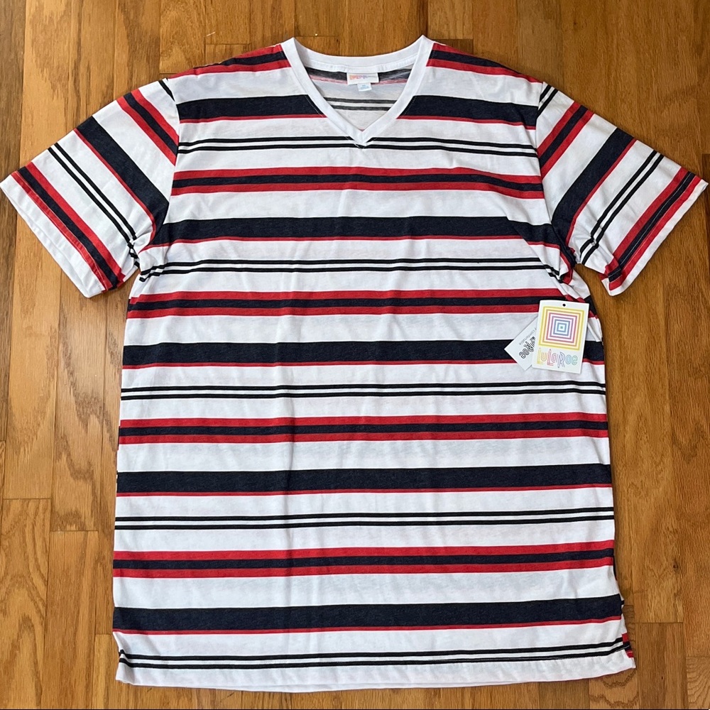 Lularoe Xl DEVIN - Red White Blue Striped Shirt
